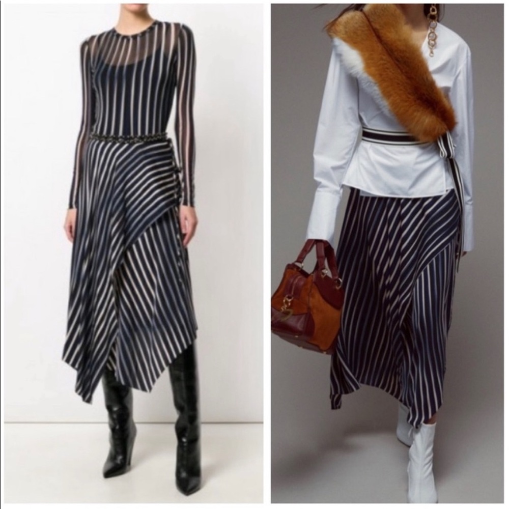 DIANE VON FURSTENBERG
Striped Asymmetrical Midi Skirt In Whiston Black